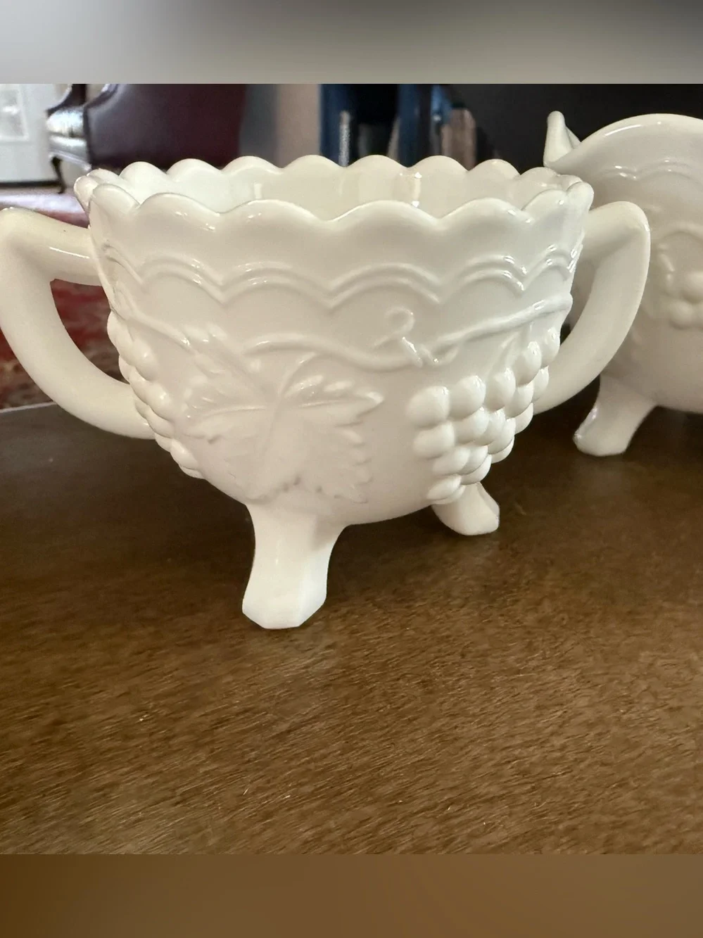 Vintage Imperial Glass Satin Grapes Milk Glass Sugar and Creamer Set